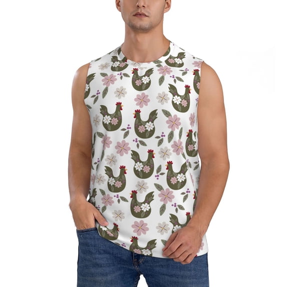 Kdxio Flowe Rooster for Men's Muscle T-shirt,Sleeveless for Workout Running Athletic Gym Lounge Casual