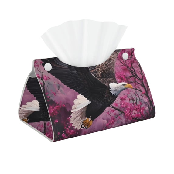 Kdxio Flower Bald Eagle Print Tissue Box Cover,Modern PU Leather Rectangular Tissue Box Holder for Bathroom Living Room Bedroom Office Desk Car Home