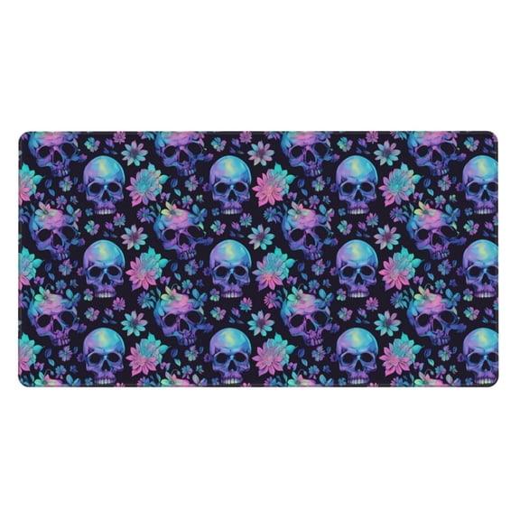 Kdxio Flower Blue Skull Print Large Gaming Mouse Pad,Non-Slip Base,Water Resist Keyboard Pad for Gamer,Office & Home,29.5 x 15.8 in