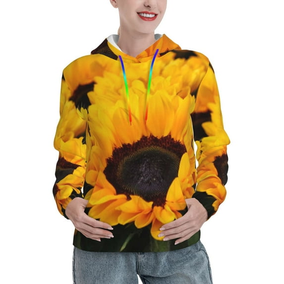 Kdxio Flower Bush Sunflower Print Womens Oversized Hoodies Sweatshirts Hooded Pullover Tops Sweaters Casual-XX-Large