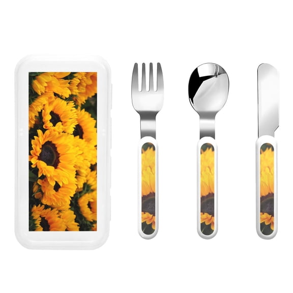 Kdxio Flower Bush Sunflower Toddler Utensils Set - Kids Silverware Set, Set Kids Utensils Set with Case for Preschooler Children