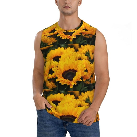 Kdxio Flower Bush Sunflower for Men's Muscle T-shirt,Sleeveless for Workout Running Athletic Gym Lounge Casual