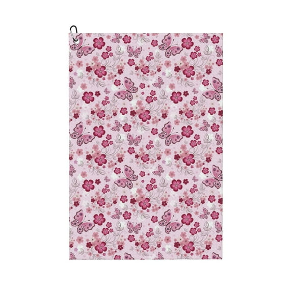 Kdxio Flower Butterfly Pattern Golf Towel (24" X 16") with Carabiner Clip - The Convenient Golf Cleaning Towel