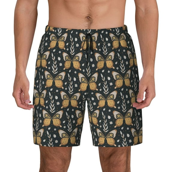 Kdxio Flower Butterfly Print Men'S Swim Trunks With Compression Liner 7 Inch Inseam Quick Dry Swim Shorts