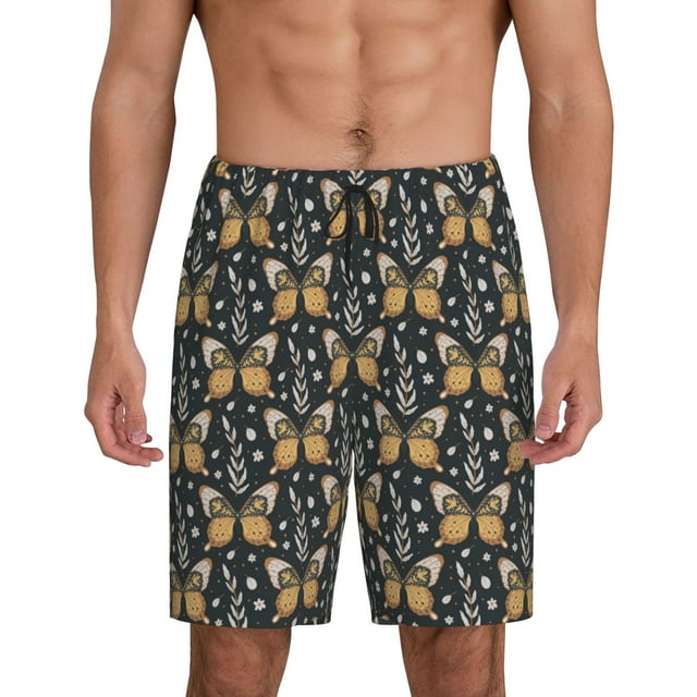 Kdxio Flower Butterfly Print Mens Sleep Shorts Bottoms Soft Comfy 