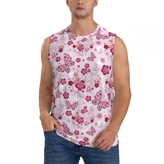 Kdxio Flower Butterfly for Men's Muscle T-shirt,Sleeveless for Workout Running Athletic Gym Lounge Casual