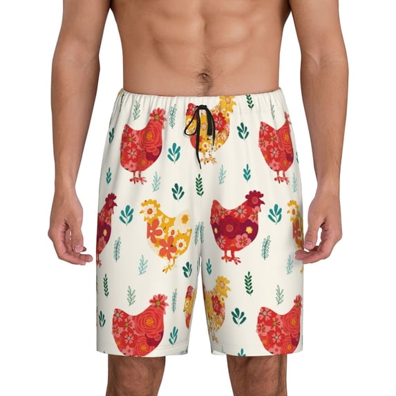 Kdxio Flower Chicken Print Mens Sleep Shorts Bottoms Soft Comfy Pajama Wear Pants with Drawstring Pockets