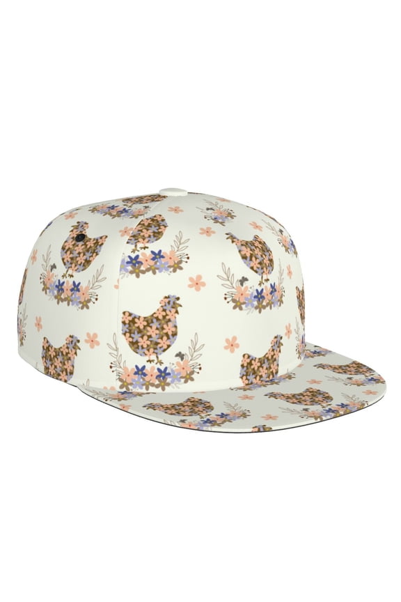 Flower Chicken Print Snapback Hat for Men Women,Adjustable Baseball Cap