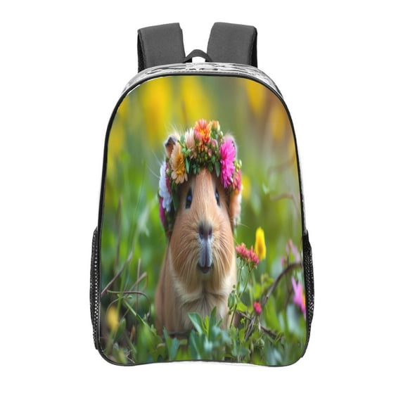 Kdxio Flower Crown Guinea Pig Clear Backpack, Transparent Bookbag for School for Women Men, Capacity Clear Bag for College, Travel