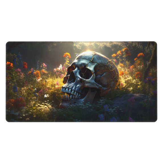 Kdxio Flower Field Skull Print Large Gaming Mouse Pad,Non-Slip Base,Water Resist Keyboard Pad for Gamer,Office & Home,29.5 x 15.8 in