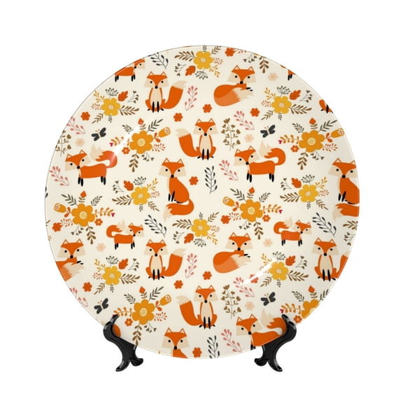 Kdxio Flower Fox Bone China Decorative Plate Ceramic Decorative Plate for Home Office Wall Stand Decorative Plates for Home Bedroom-7in