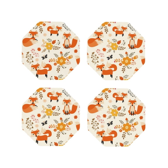 Kdxio Flower Fox Funny Coasters,4 Pcs Leather Coasters,Housewarming Gifts,Protect Furniture From Water Marks Scratch And Damage