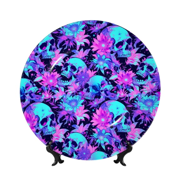 Kdxio Flower Happy Skull Bone China Decorative Plate Ceramic Decorative Plate for Home Office Wall Stand Decorative Plates for Home Bedroom-6in