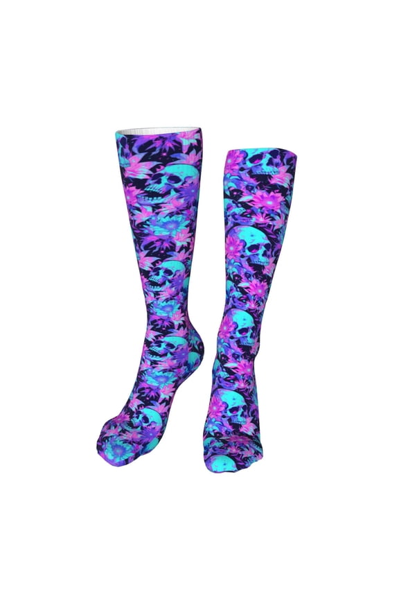 Flower Happy Skull Funny Silky Novelty Funky Long Knee High Socks Soft 3D Print Cosplay Crazy Stockings for Men Women