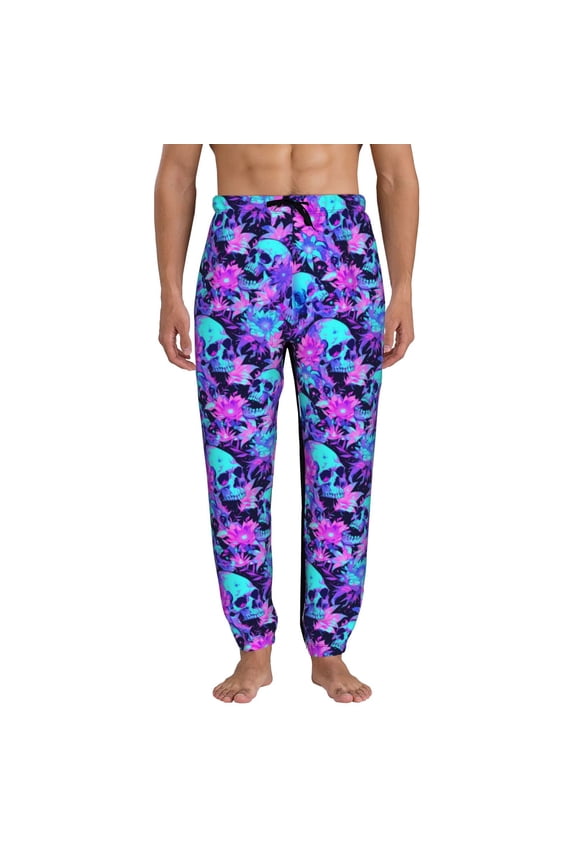 Flower Happy Skull Pattern Joggers,Sweatpants for Men with Pockets-Medium
