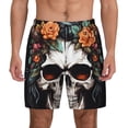 thumbnail image 1 of Kdxio Flower Horn Skull Print Men's Swim Trunks with Compression Liner 7 Inch Inseam Quick Dry Swim Shorts, 1 of 5