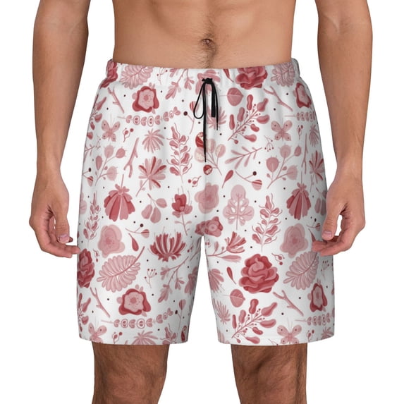 Kdxio Flower Leaves Print Men's Swim Trunks with Compression Liner 7 Inch Inseam Quick Dry Swim Shorts