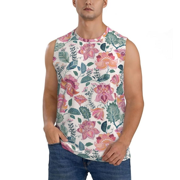 Kdxio Flower Leaves for Men's Muscle T-shirt,Sleeveless for Workout Running Athletic Gym Lounge Casual