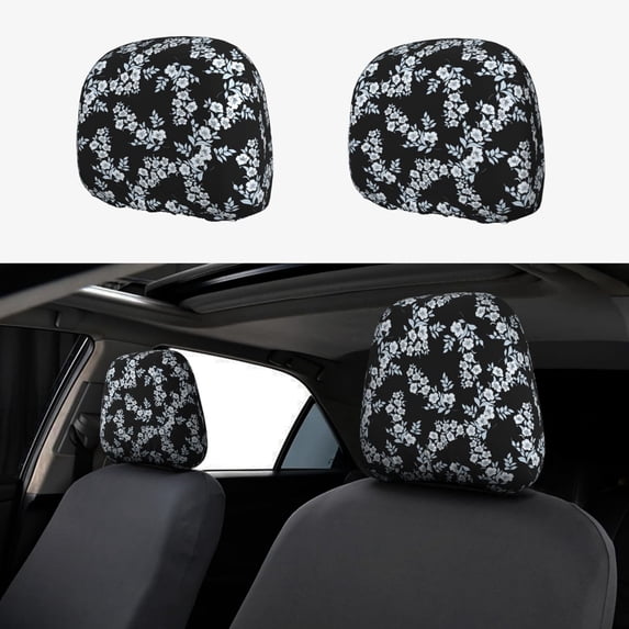 Kdxio Flower Pattern Print 2 Piece Car Head Rest Covers Set Auto Front/Rear Seats Headrest Cover Universal Fit Most Cars,Sedan, SUV