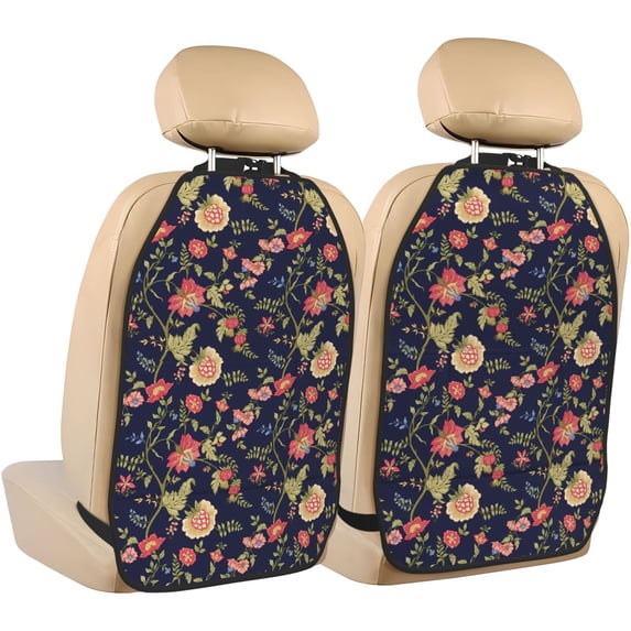 Kdxio Flower Print 2 Pack Car Kick Mat Seat Cover Back Protector Mat with Pockets for Organizer Backseat Protector and Storage Anti Kick Pad for Vehicles