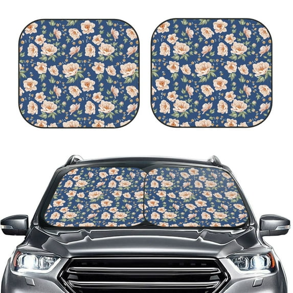 Kdxio Flower Print 2-Piece Sun Shade Front Windshield - Foldable Car Front Window Sunshades for Most Sedans SUV Truck