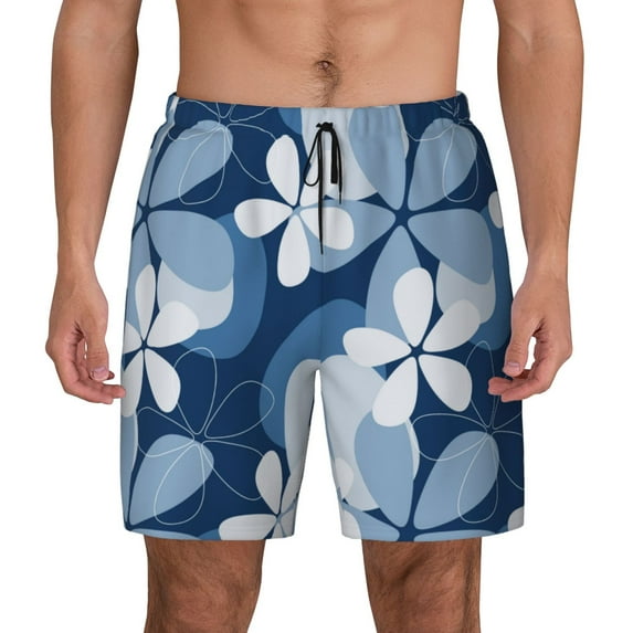 Kdxio Flower Print Men's Swim Trunks with Compression Liner 7 Inch Inseam Quick Dry Swim Shorts