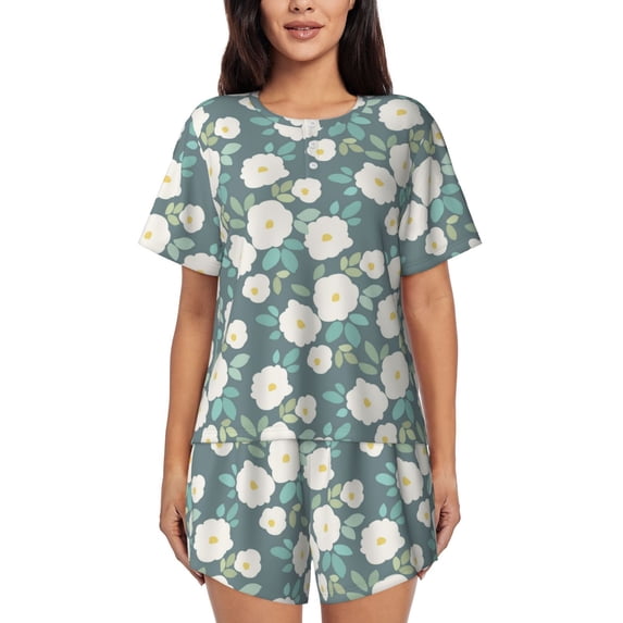 Kdxio Flower Print Pajamas Sets for Women Short-Sleeved Pjs with Lounge Shorts Two Piece Sleepwear S-4XL