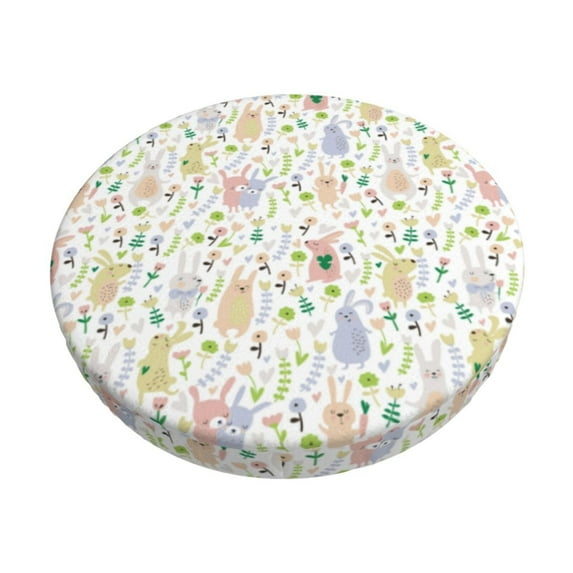 Kdxio Flower Rabbit Print Stool Covers Round,Stretch Round Bar Stool Covers Washable Bar Stool Cushion Slipcover for 12-15 Inch Chair