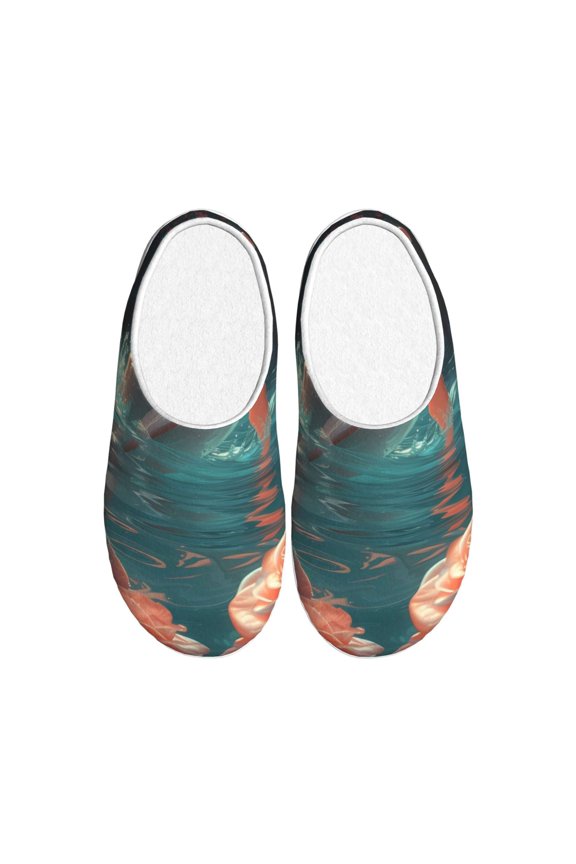 Flower White Dolphin Women's Men's Slippers Plush Slip-On House Slipper for Winter Indoor Soft Cushion Non-slip Fluffy Slides Slippers-8