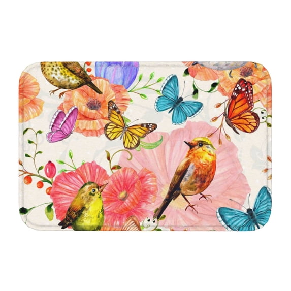 Kdxio Flowers And Birds Watercolor,16" x 24", Non-Slip Front Door Mats,Outdoor Welcome Mat Washable