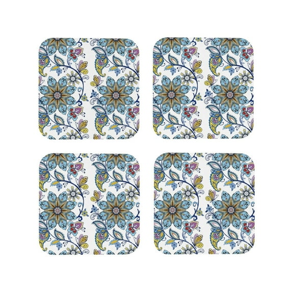 Kdxio Flowers And Butterflies Funny Coasters,4 Pcs Leather Coasters,Housewarming Gifts,Protect Furniture From Water Marks Scratch And Damage
