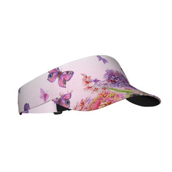 Kdxio Flowers And Colorful Butterflies Print Sun Visor Hat Golf Visor Adjustable Velcro Outdoor Sports Cap for Men Women