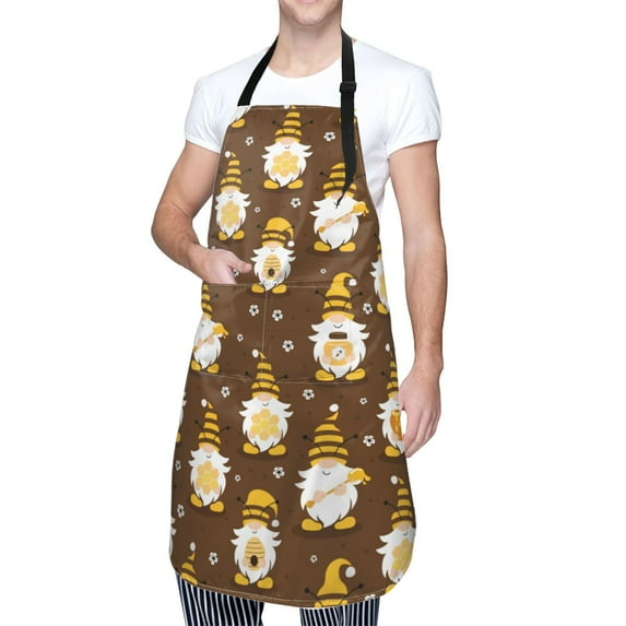 Kdxio Flowers And Gnomes Bees Apron with Pockets Adjustable Kitchen Aprons for Men Women Waterproof Aprons for Cooking,Drawing,Crafting, Baking Household Cleaning