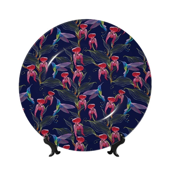 Kdxio Flowers And Humming Bird Bone China Decorative Plate Ceramic Decorative Plate for Home Office Wall Stand Decorative Plates for Home Bedroom-8in