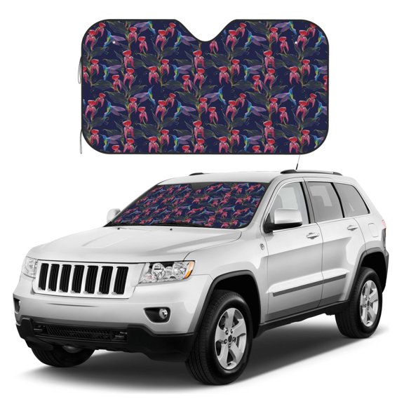 Kdxio Flowers And Humming Bird Print Windshield Sun Shade, Foldable Sun Blocker for Car,Truck,SUV Automotive Interior Sun Protection,Reflective Shade for Front Windshield(Medium)