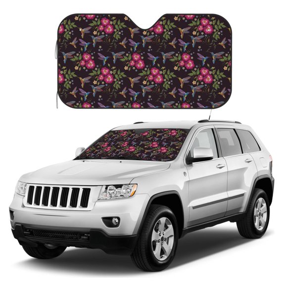 Kdxio Flowers And Humming Bird1 Print Windshield Sun Shade, Foldable Sun Blocker for Car,Truck,SUV Automotive Interior Sun Protection,Reflective Shade for Front Windshield(Medium)