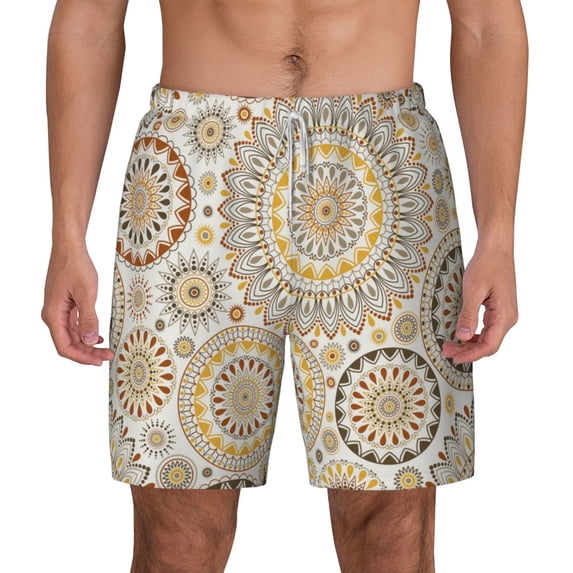 Kdxio Flowers And Leaves Print Men'S Swim Trunks With Compression Liner 7 Inch Inseam Quick Dry Swim Shorts