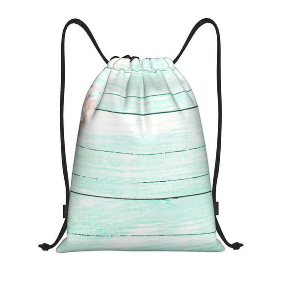 Kdxio Flowers And Turquoise Wooden Print Drawstring Backpack Bag,Waterproof Draw String Back Sack, Gym Drawstring Bags Swim Bag For Unisex