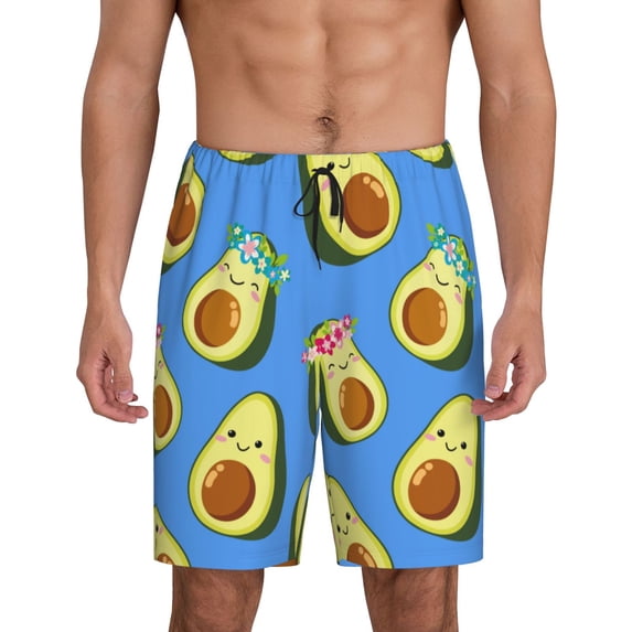 Kdxio Flowers Avocado Print Mens Sleep Shorts Bottoms Soft Comfy Pajama Wear Pants with Drawstring Pockets