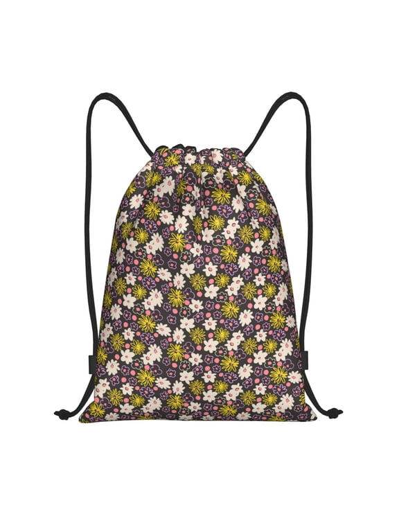 Flowers Daisy Print Drawstring Backpack Bag,Waterproof Draw String Back Sack, Gym Drawstring Bags Swim Bag For Unisex