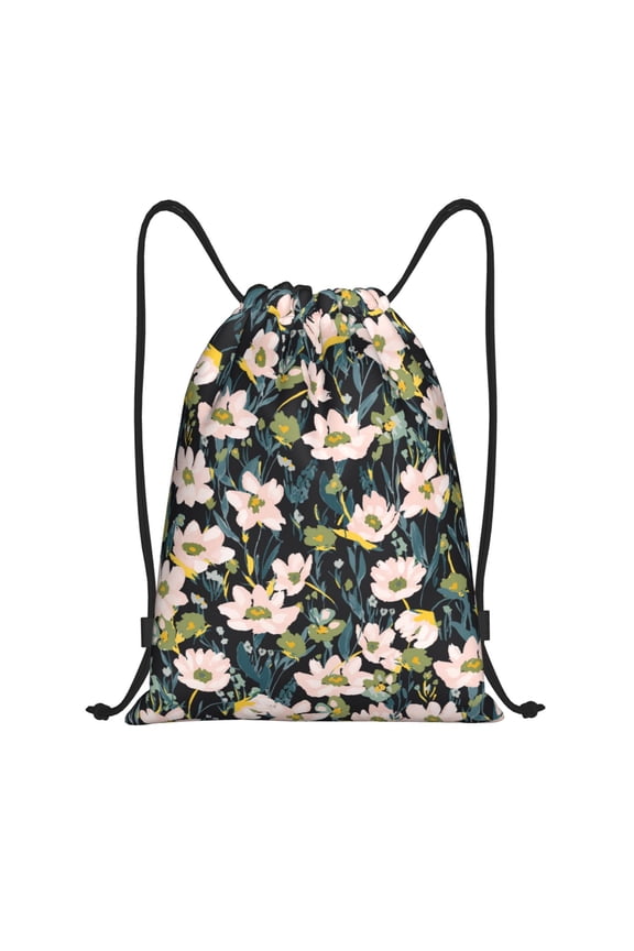 Flowers Print Drawstring Backpack Bag,Waterproof Draw String Back Sack, Gym Drawstring Bags Swim Bag For Unisex