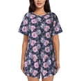 thumbnail image 1 of Kdxio Flowers Print Pajamas Sets for Women Short-Sleeved Pjs with Lounge Shorts Two Piece Sleepwear S-4XL, 1 of 9