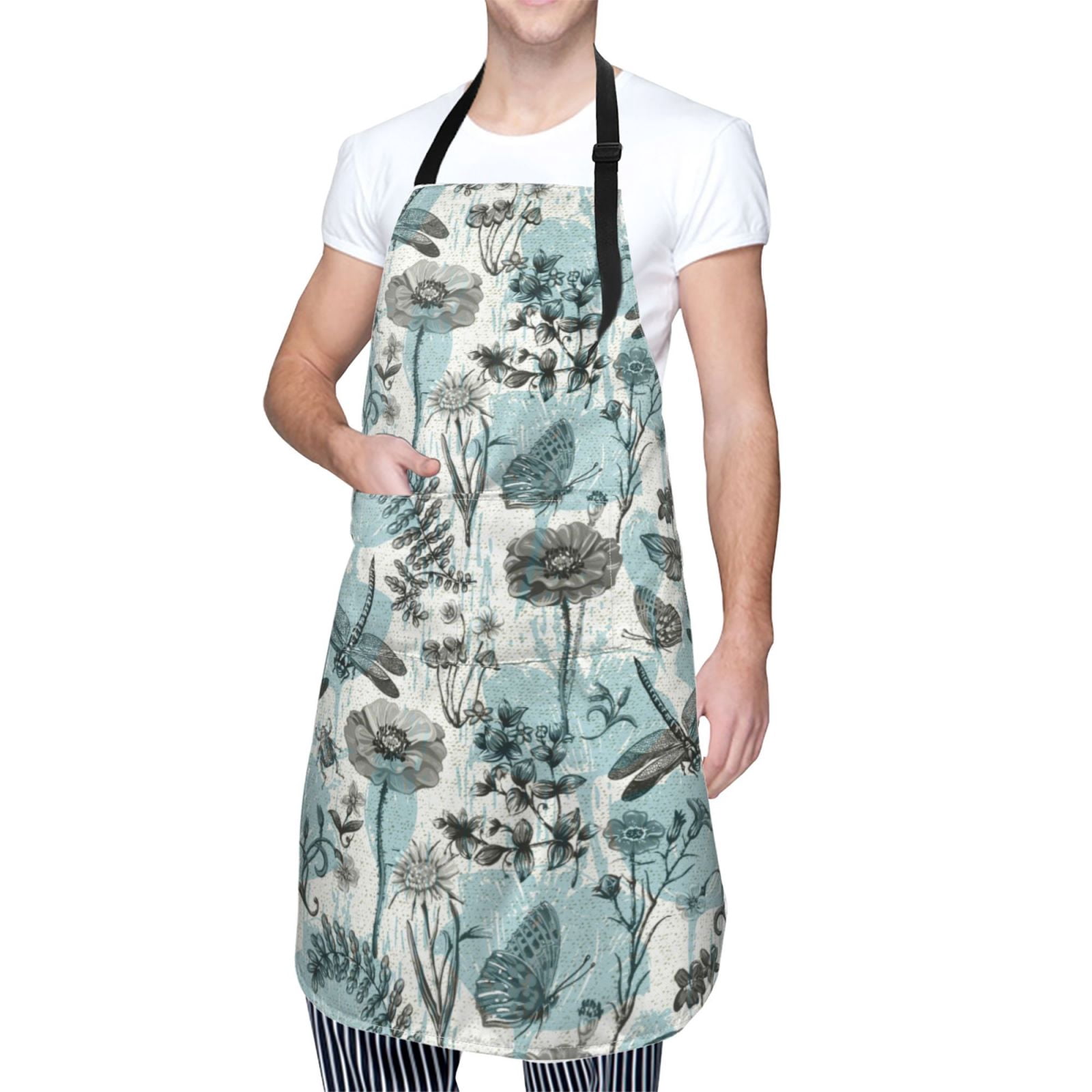 Kdxio Flowers In Vintage Apron with Pockets Adjustable Kitchen Aprons for Men Women Waterproof Aprons for Cooking,Drawing,Crafting, Baking Household Cleaning