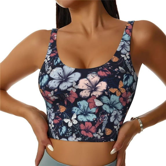 Kdxio Flowers ad Butterflies Print Workout Crop Tank Top for Women Racerback Yoga Tank Tops Athletic Sports Shirts Exercise Undershirts