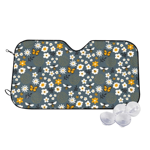 Kdxio Flowers and Bee Print Windshield Sun Shade,UV Rays and Sun Heat Protection,Sunshade for Car Windshield,Car Shade Front Windshield - Small