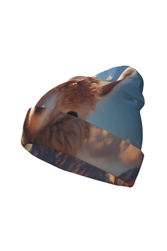 Fluffy Alpaca Mountain Meadow Winter Beanie for Men Women Beanie Knit Hat Cuffed Cap Beanie Knit Chunky Snow Cap