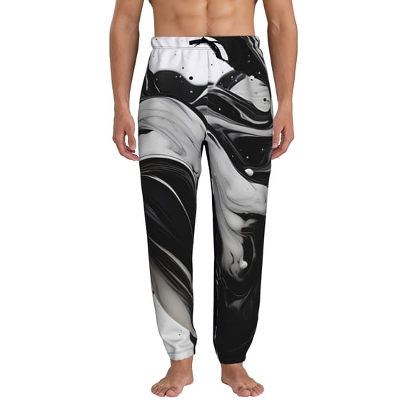 Kdxio Fluid Black White Paint Swirls Pattern Joggers,Sweatpants for Men with Pockets-Medium