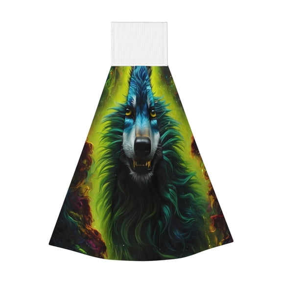 Kdxio Fluorescent Wolf Hand Towel with Loop Hanging Towel Absorbent Tie Towels for Kitchen Tea Bar Bathroom Decor