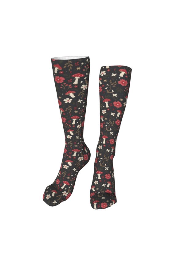 Fly Agaric and Flowers Funny Silky Novelty Funky Long Knee High Socks Soft 3D Print Cosplay Crazy Stockings for Men Women