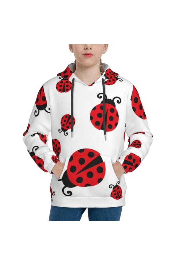 Fly Flying Ladybug Pattern Boys Athletic Unisex Boys Girls Hoodie with Pocket Sweatshirts-Large
